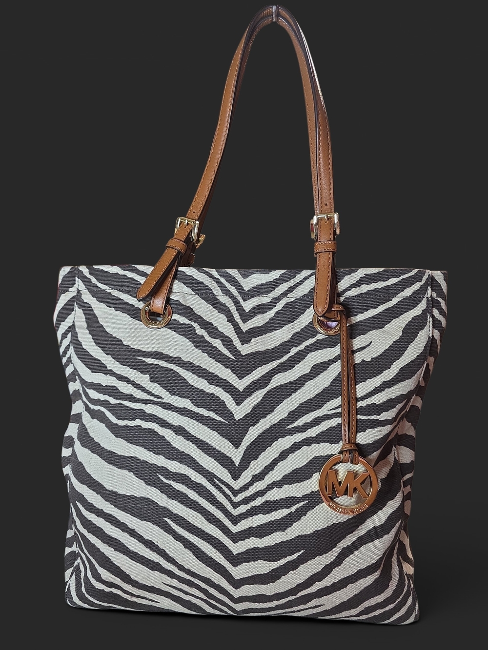 MICHAEL KORS Jet Set Zebra Print Jacquard North South Tote Bag Like New - Picture 1 of 11